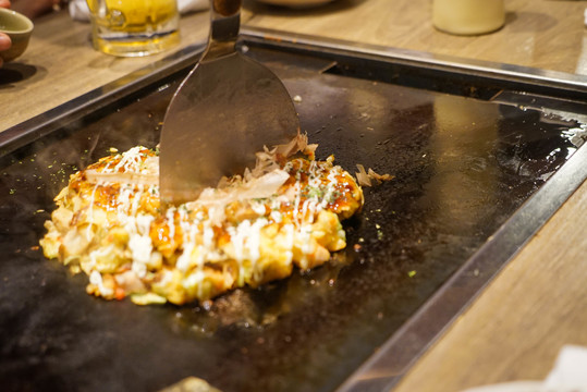 Okonomiyaki with various vegetable and meat
